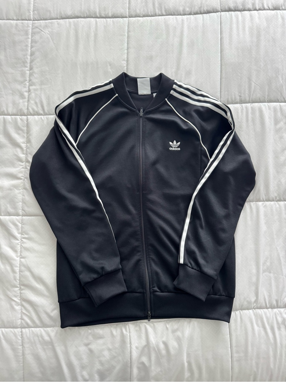 Adidas Men’s Black Track Jacket with White Trim